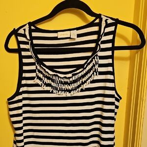 Chico's Black and White Graphic Embellished Tank Top